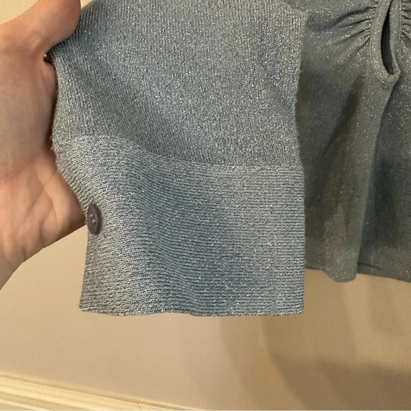 Zara Button Front Ruched Cutout Long Sleeve Light Blue Sparkle Top Size M NWOT - Picture 5 of 9